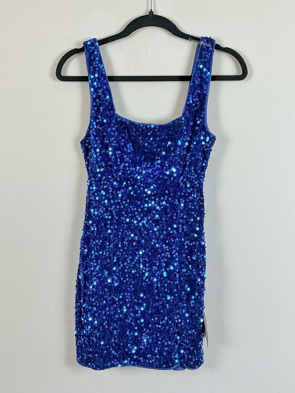 NWT Lulu’s Seeing Sparkles Royal Blue Velvet Sequin Square Neck Mini Dress